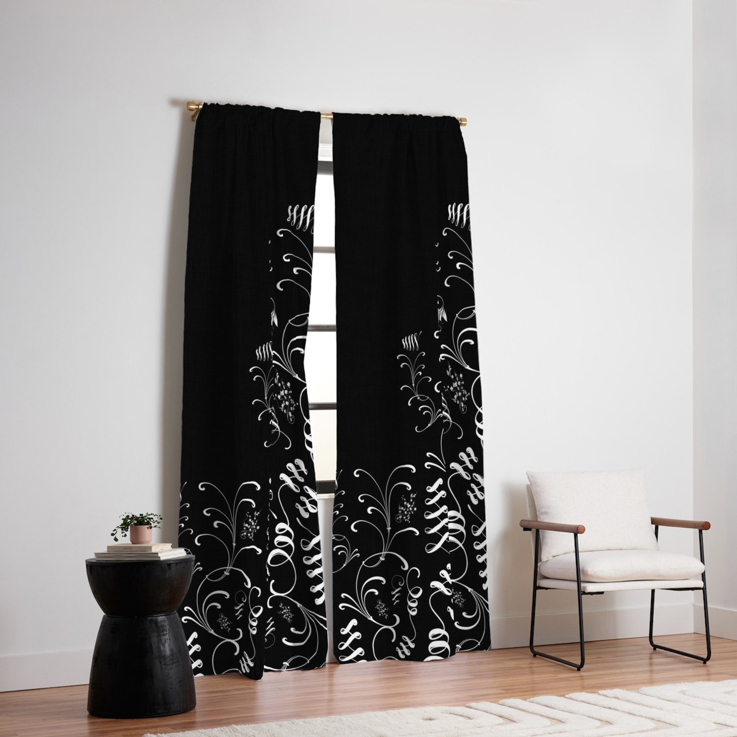 Delicate And Abstract Black And White Leaf Decor Blackout Curtain By Raylie Society6