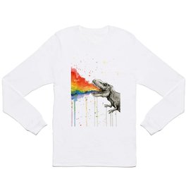 T-Rex Rainbow Puke Long Sleeve T Shirt | Splatters, Pop Art, Rainbows, Dinosaur, Funny, Illustration, Ink, Abstract, Colors, Animal 