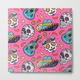 Day Of The Dead Guitar Skull Pink Pattern Metal Print | Dayofthedeadgirl, Cutezombiegirl, Guitar, Shysugarskullgirl, Mexico, Skeleton, Girlwithguitar, Gothgirl, Dayofthedead, Cutesugarskull 
