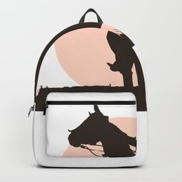 Man And Horses Sunset Silhouette Rider Landscape Backpack