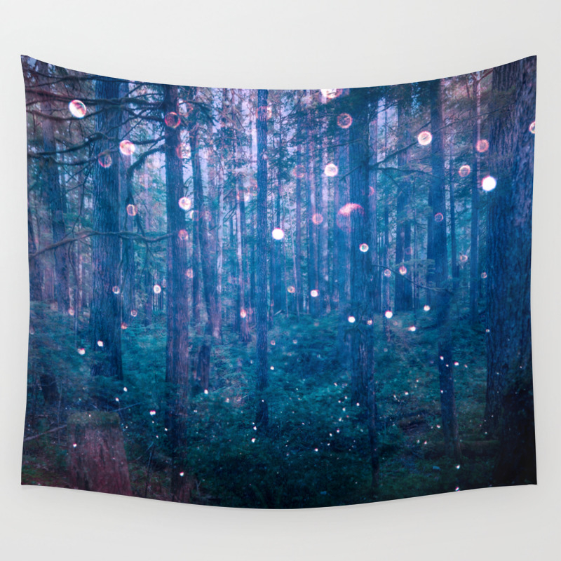 tapestry and fairy lights