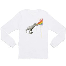 T-Rex Rainbow Puke - Facing Right Long Sleeve T Shirt | Rainbow, Children, Puking, Colorful, Painting, Whimsical, Black And White, Animal, Rainbowvomit, Drawing 