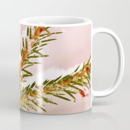 Spruce twig with snowflakes on pink Coffee Mug