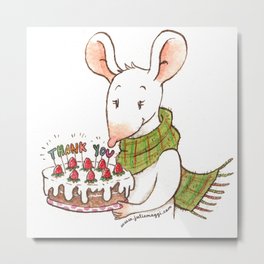 Thank you! Metal Print | Elsie, Thankyou, Cake, Watercolor, Painting, Strawberries, Mouse 