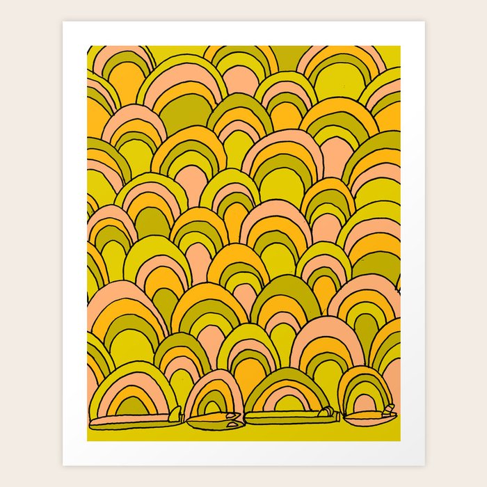 surfboard quiver 70s wallpaper dreams art print by surfybirdy