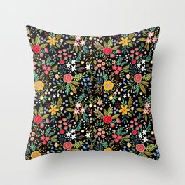 Amazing floral pattern with bright colorful flowers, plants, branches and berries on a black backgro Deko-Kissen | Nature, Graphic Design, Pattern, Vector 
