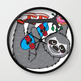 Skater Sloth and the donuts rain Wall Clock