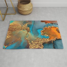 Abstract Blue And Gold Autumn Marble Rug