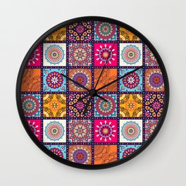 Azulejo mandala floral #5 Wall Clock
