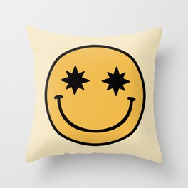 Yellow Smiley Face Throw Pillow | Yellow, Starburst, Joy, Digital, Happy, Smiley, Graphicdesign, Bybrije, Smileyface, Smile 