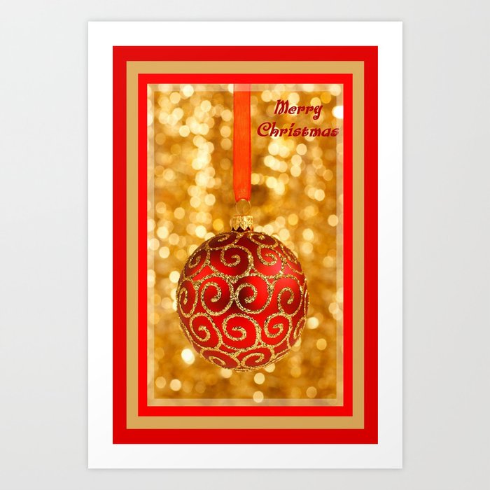 Merry Christmas Bauble On Gold With Red And Gold Border Art Print By Taiche Society6 Free borders and backgrounds that can be customized before you download/print. merry christmas bauble on gold with red and gold border art print by taiche