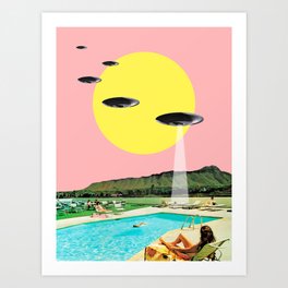 Invasion on vacation Art Print | Summer, Sci-Fi, Surreal, Scifi, Collage, Ufo, Kitsch, Paradise, Aliens, Vintage 