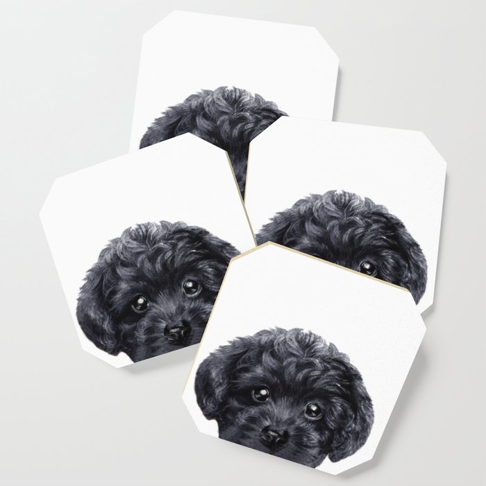 Black Toy Poodle Dog Illustration Original Painting Print Coaster By Miartdesigncreation Society6