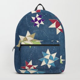 German paper stars ornaments red green purple gold Backpack