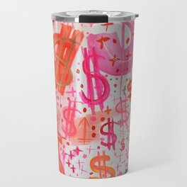 Pink & White Dollar Signs  Travel Mug
