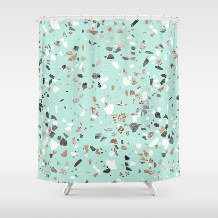 Grit Marble Mint Green Shower Curtain, Green Shower Curtain