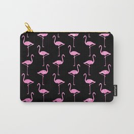 Pink Glitter Flamingo Pattern  |  Black Background Carry-All Pouch