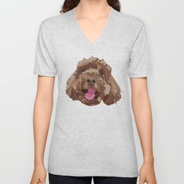 Brown Poodle Happy Dog Face Unisex V-Neck