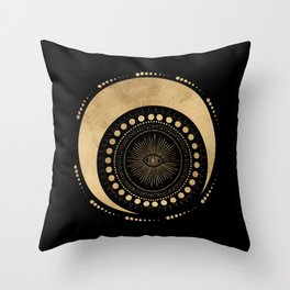 Secret geometric all-seeing eye and moon Throw Pillow