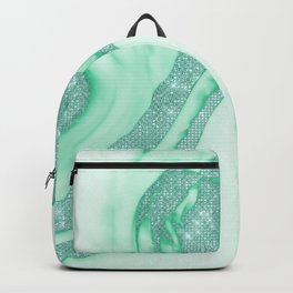 Teal Mint Green Sparkly Sequin Smoky Marble Backpack