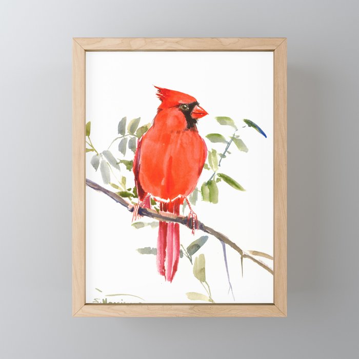 Cardinal Bird Framed Mini Art Print By Sureart Society6