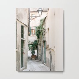 Charming Italian Street | Lake Como Art Print Metal Print | Lakecomo, Wanderlust, Green, Lantern, Film, Streetlight, Italian, Oldtown, Italy, Beige 