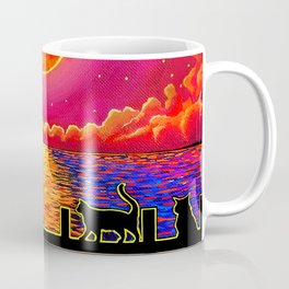 Moonrise Meeting Coffee Mug | Fullmoon, Cute, Silhouette, Sky, Cats, Acrylic, Sea, Moonrise, Ink, Ocean 