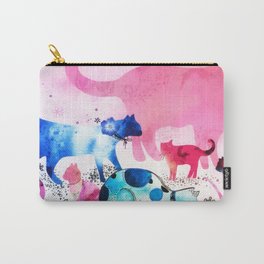 Cat Party House Glitter Art Pink Watercolor Carry-All Pouch