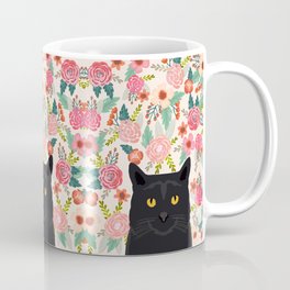 Black Cat florals spring summer animal portrait pet friendly cat lady gifts for her or him cute cats Coffee Mug