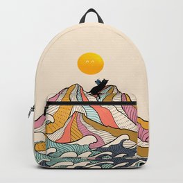 Good Morning Meow 3 - Reading Rainbow Backpack | Sun, Painting, Line Pattern, Cat, Relax, Goodmorning, Cat Lover, Rainbow, Fall, Mountain 