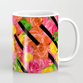 Bold Tropical Spring Floral With Stripes Coffee Mug