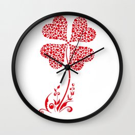 Lucky Four Leaf Clover Heart Valentine Flower Wall Clock