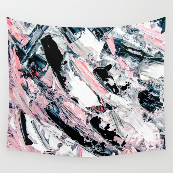Modern Abstract Pastel Pink Black White Grey Acrylic Brushstrokes Wall Tapestry By Girly Trend Audrey Chenal Society6 - Black White Pink Wall Tapestry