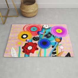 Yellow Polka Dots Floral Bouquet Rug