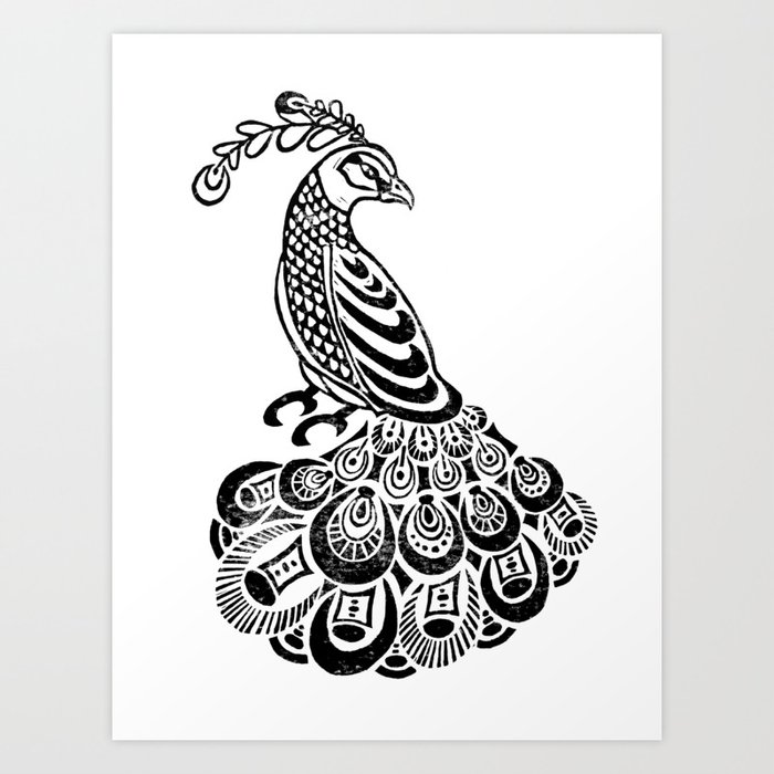 peacock black and white block print art print by khartworks society6 peacock black and white block print art print by khartworks