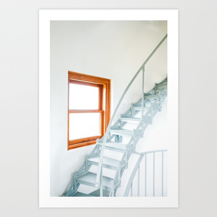 Bright Stairs Art Print | Photography, Digital, Color, Stairs, Spiral, Spiral-staircase, Lighthouse, Hawaii, White, Blue