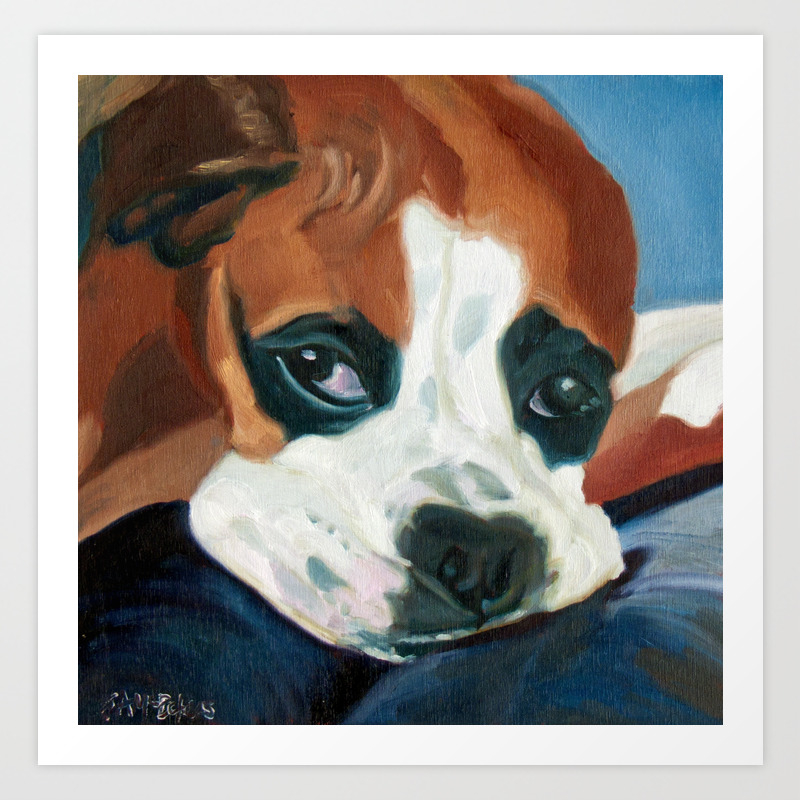 Marley The Boxer Dog Original Portrait Painting Art Print By