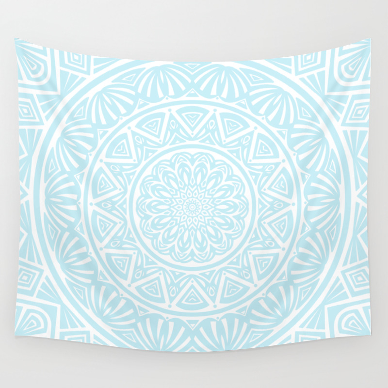 Light Sky Blue Aqua Simple Simplistic Mandala Design Ethnic Tribal Pattern  Wall Tapestry by aej_design