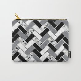 Shuffled Marble Herringbone - Black White Gray Silver Carry-All Pouch