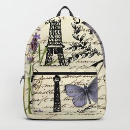 french botanical print purple butterfly lavender floral paris eiffel tower Backpack
