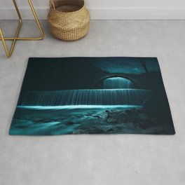 Moonlit Waterfall under Starry Skies Photographic Landscape Rug