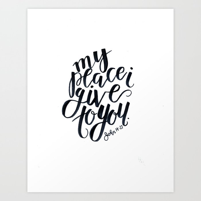 john bible verse calligraphy lettering black and white jesus christian peace art print by ashymd