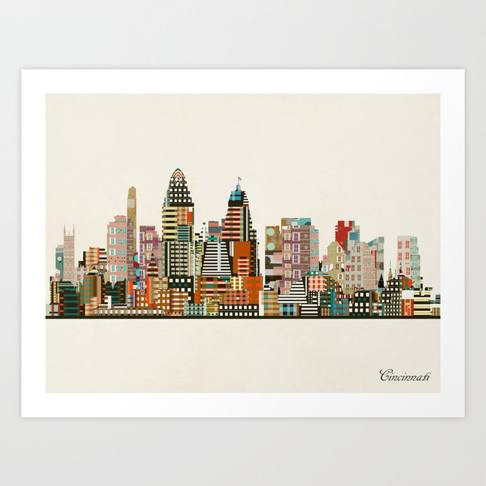 Cincinnati Ohio Skyline Art Print By Bribuckley Society6