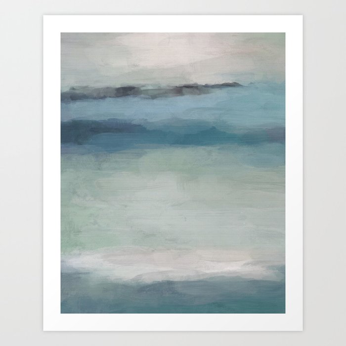 Abstract Painting Light Blue Teal Sage Green Prints Modern Wall Art Affordable Stylish Print By Rachel Elise Society6 - Teal Blue Canvas Wall Art