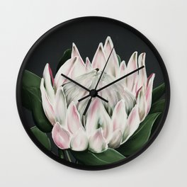 Protea Flower in Pastel Pink and Green Wall Clock