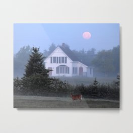 Young Buck Under a Strawberry Moon Metal Print | Color, Deer, Digital, Strawberrymoon, Photo, Landscape, Buck, Dusk, Fog, Morning 