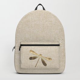 Gold Linen Dragonfly Pattern Backpack