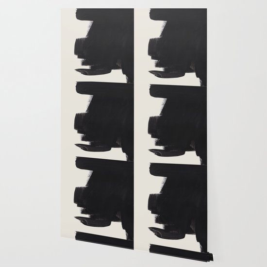 Mid Century Modern Minimalist Abstract Art Brush Strokes Black