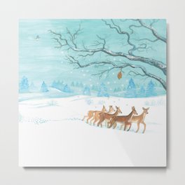 Winter Roe deers Illustration Metal Print