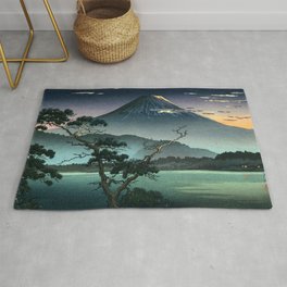 Tsuchiya Koitsu - Fuji from Lake Sai Evening View - Japanese Vintage Woodblock Painting Rug